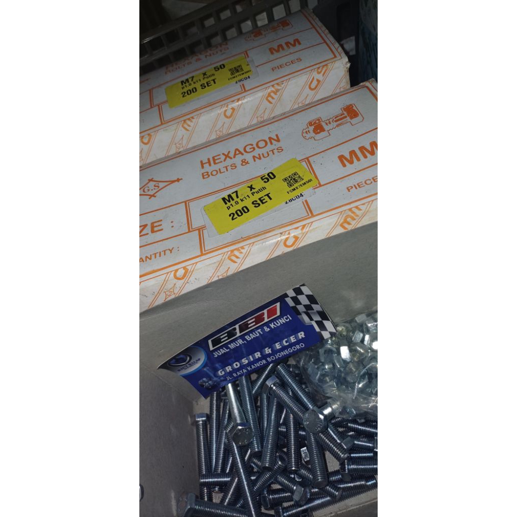 baut mur 7x50 baut 11 panjang 5cm isi 50pcs
