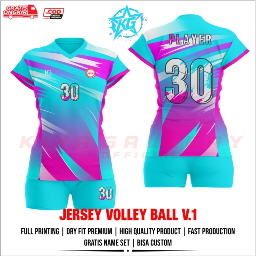 JERSEY BAJU VOLI WANITA V.1 FULL PRINTING GRATIS NAMA DAN NOMOR