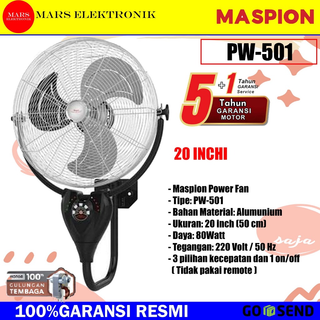 [ COD READY ] MASPION KIPAS ANGIN - PW-501W / 20 INCHI / POWER FAN / PW 501 W / PW501W / READY / KIP