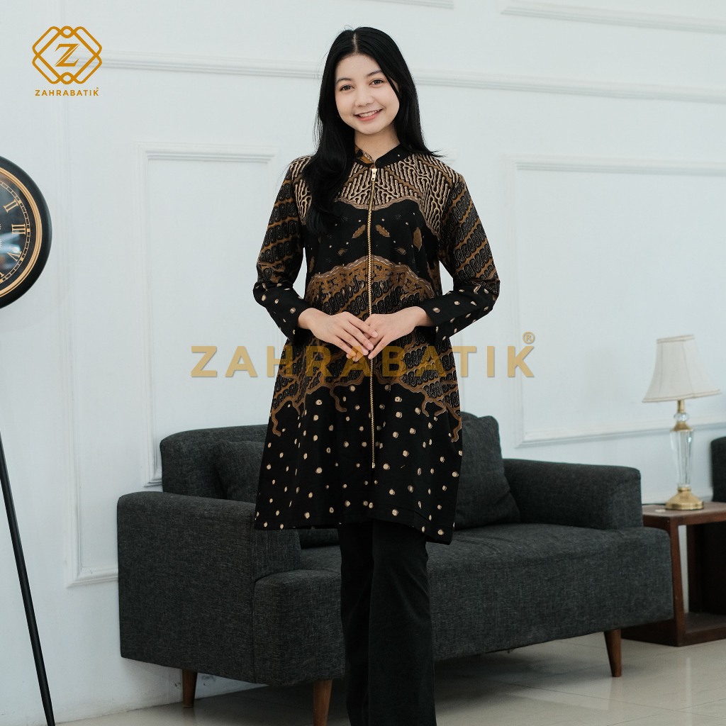 Batik Zahra-Tunik Wanita-Motif Singkawang Warna Hitam