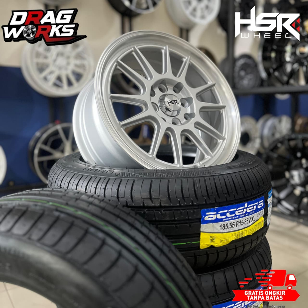 PAKET VELG DAN BAN HSR ENDE R15 BAUT 4 DAN BAN 185 55 R15 ACCELERA UNTUK  BRIO AGYA AYLA SIGRA