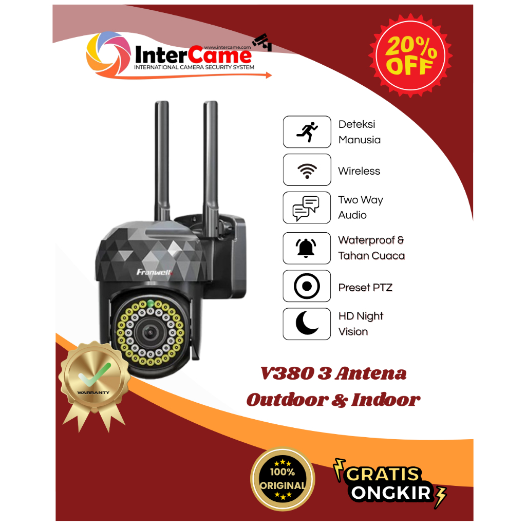 V380 CCTV Outdoor Wifi P1 2MP Waterproof Real-Time Monitoring