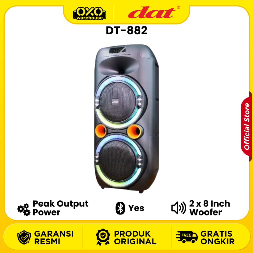 DAT Speaker Portable DT-882 Bluetooth 2 Mic Low Watt Garansi Resmi