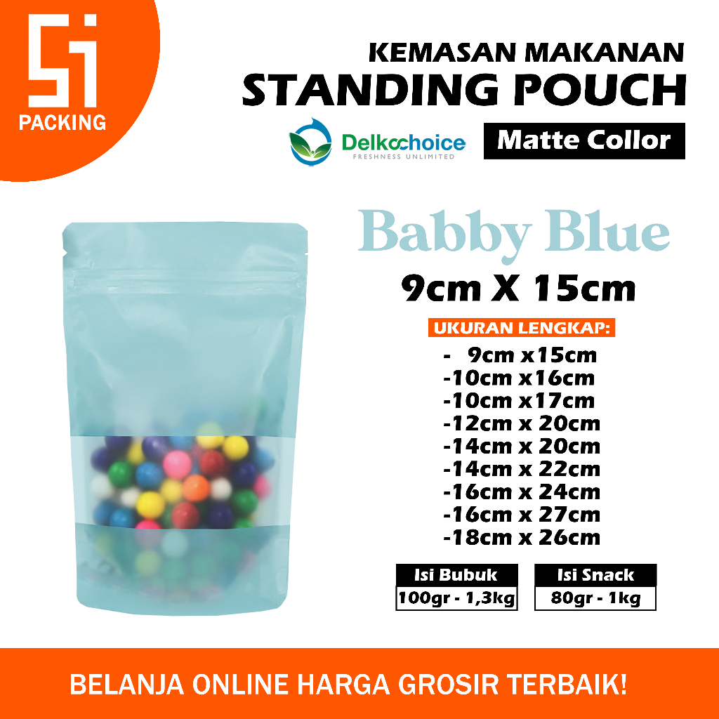 Plastik Ziplock Standing Pouch Kemasan Makanan Cemilan Snack Biji Kopi Kacang 9x15 Matte Color