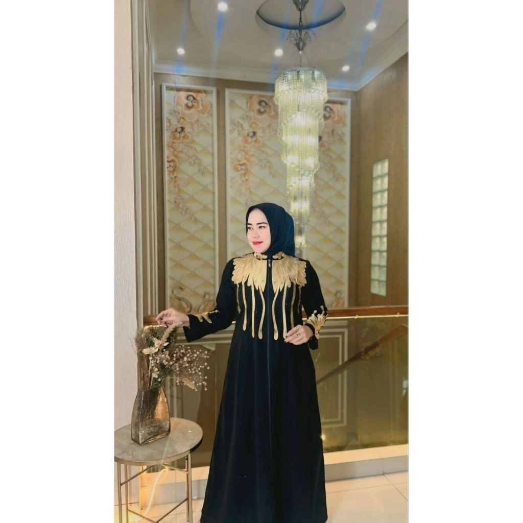 abaya hitam full bordir gold Hikmat KW by Abaya zulfa
