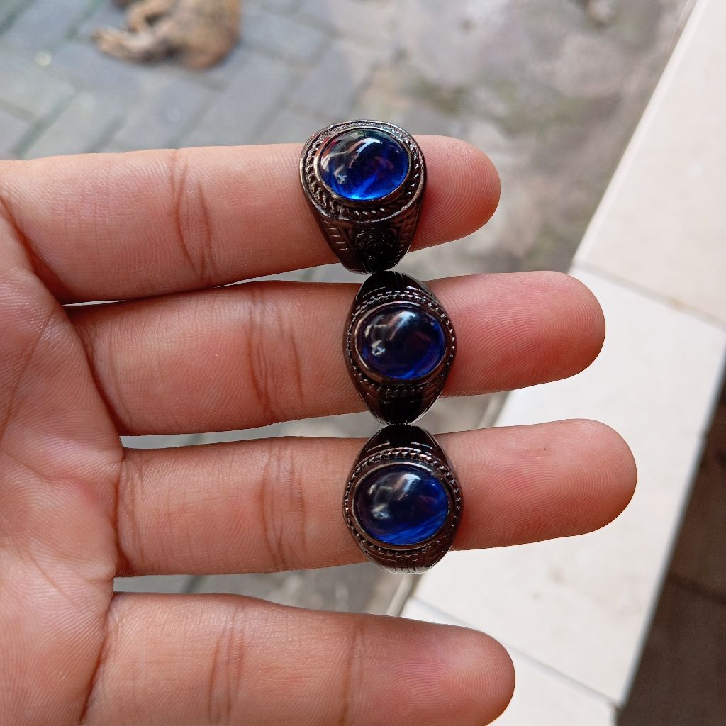 cincin batu blue king safir ring hitam titanium sim 10x12mm