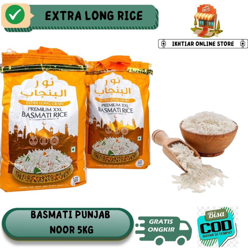 

BASMATI PUNJAB NOOR 5KG EXTRA LONG RICE XXL I BERAS KHAS TIMUR TENGAH RENDAH KALORI MEMBANTU DIET I OBAT DIABETES I BERAS BRIYANI KEBULI KABSA