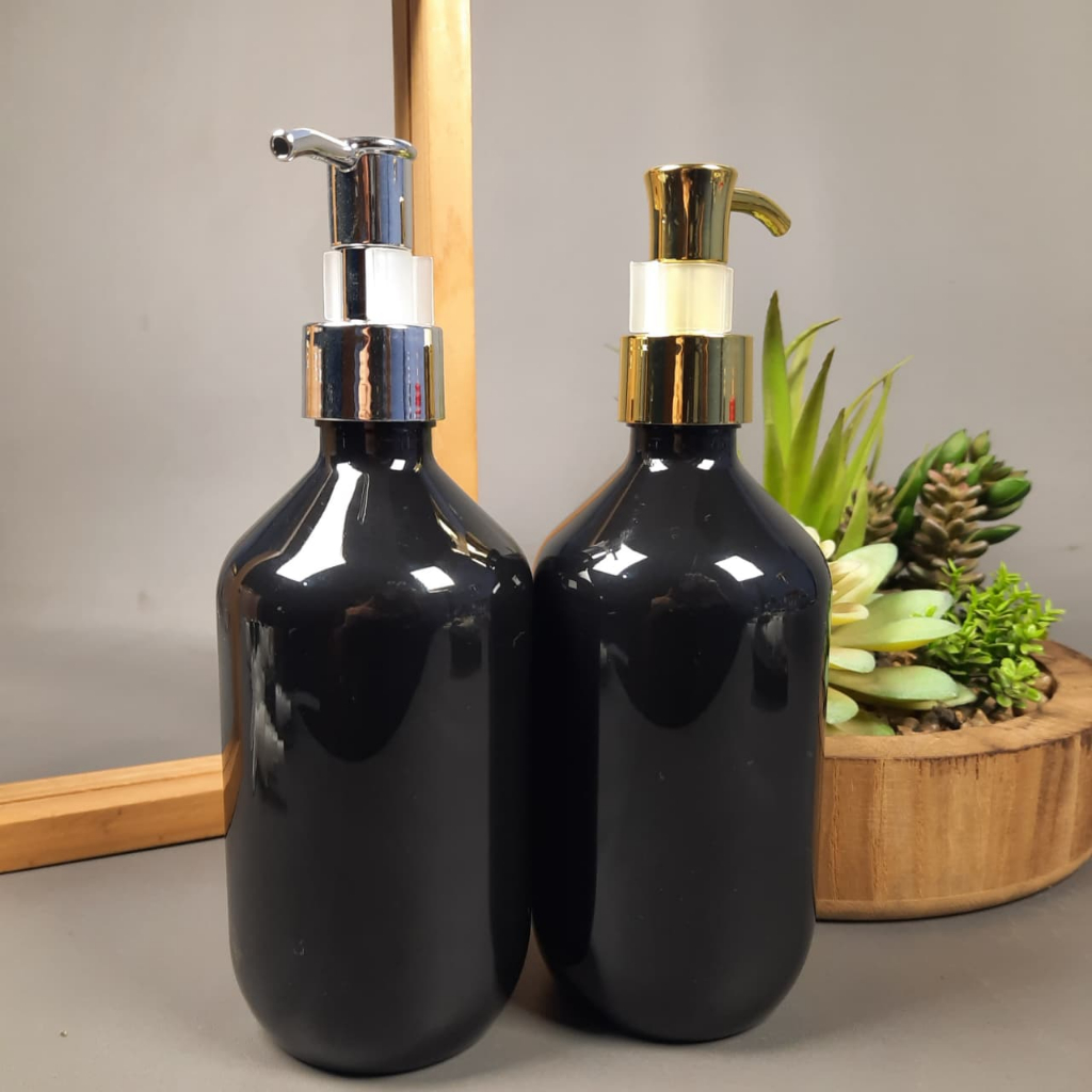 Botol Pump Clip Oil 300 Ml / Botol Pet 300 Ml MADA HITAM - Tutup Pump Clip Oil Gold & Silver / Botol