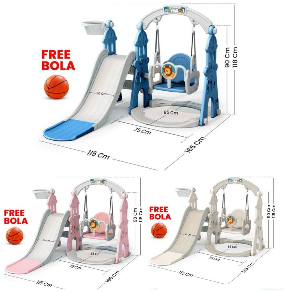 Mainan Perosotan Anak 3In1 Molion Lion Ayunan Ring Basket Seluncuran Slide