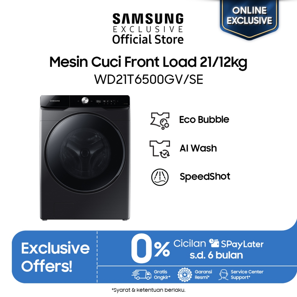 [Online Exclusive] Samsung Mesin Cuci & Pengering Front Load 21/12Kg | EcoBubble™ | AI Wash | WD21T6