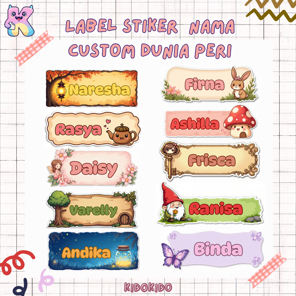 

Isi 68 pcs | Sticker Premium Lucu Karakter Dunia Peri Label Nama Custom Vinyl Laminasi Waterproof