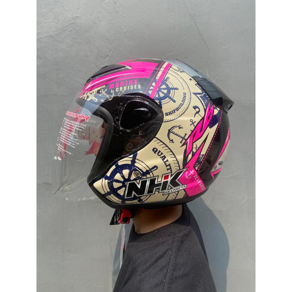 HELM NHK HALF FACE HELM NHK R6 ANEKA MOTIF NAUTICAL - NHK R6 NAUTICAL BLACK PINK