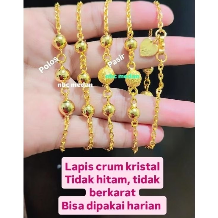 Gelang Boba merica lapis crum kristal emas muda ada kode c24