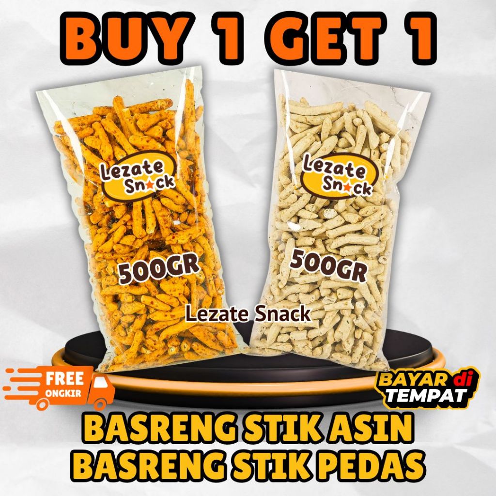 

(BUY 1 GET 1) Keripik Basreng Stik Pedas 500gr Gratis Keripik Basreng Stik Asin 500gr SEDAP SNACK