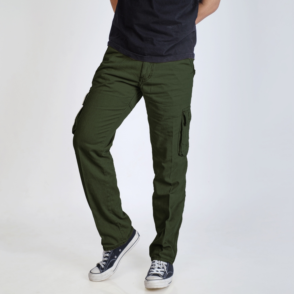 DGM Celana Cargo Panjang Pria Kantong Kerut Premium Hijau Army 2844