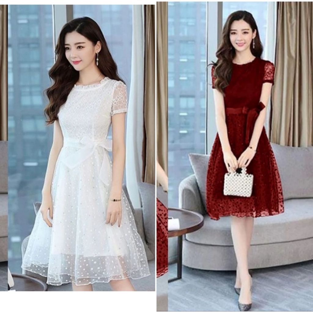 Dres Wanita dewasa remaja Lengan Pendek  Dress Wanita Formal Dress Casual & Pesta Gaun Elegan Wanita