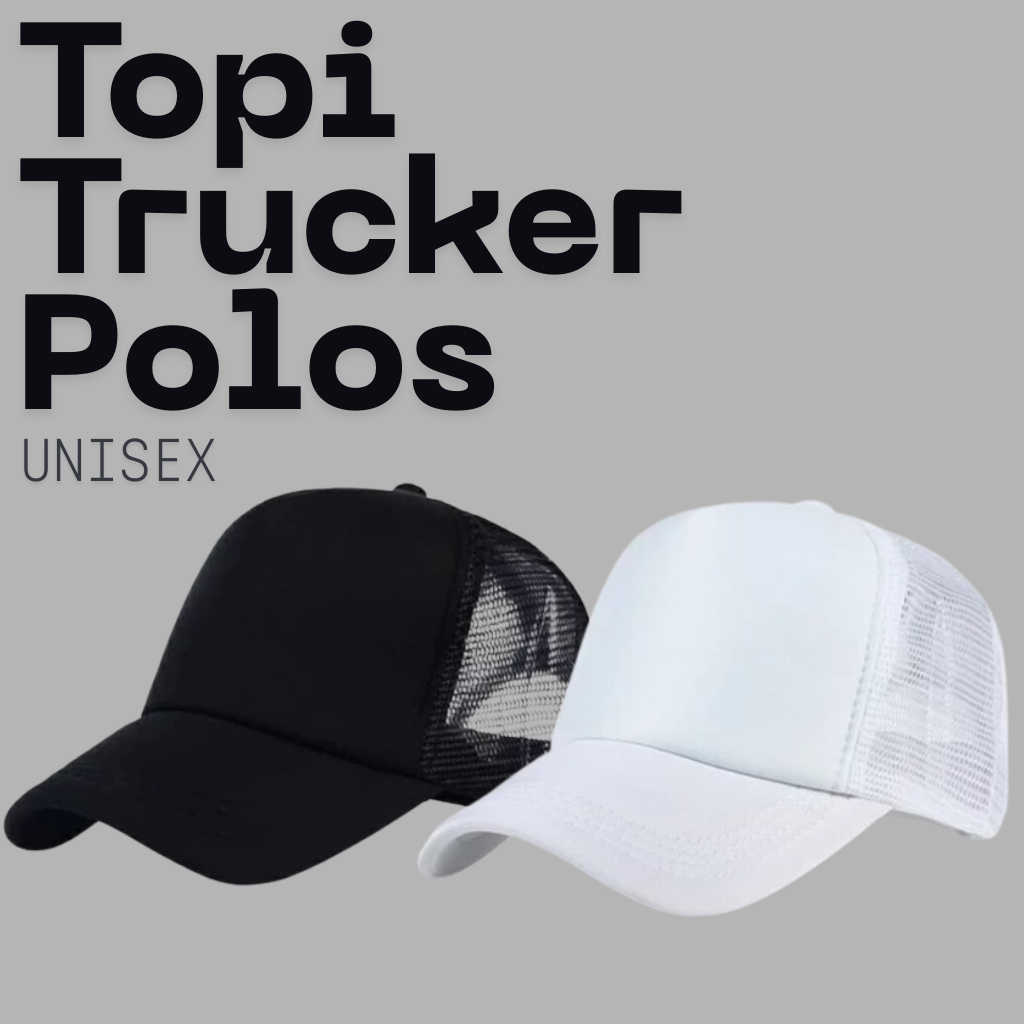 Topi Trucker Polos | Topi Jaring Polos Hitam Putih | Premium Unisex Nyaman