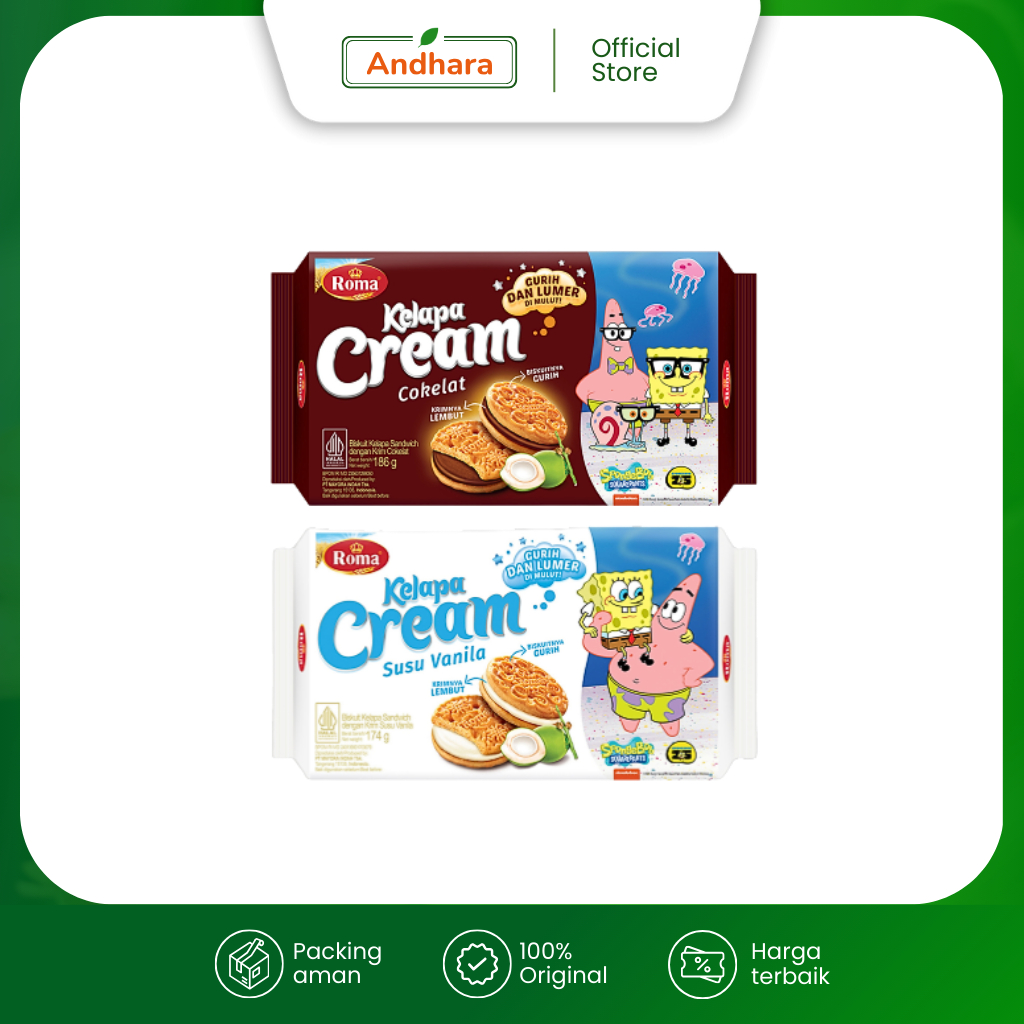 

Roma KELAPA CREAM 174gr - Biskuit Gurih dan Lumer di Mulut - Rasa Cokelat dan Susu Vanilla