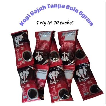 

Kopi Tubruk Gadjah Asli Renceng 6 Gram (isi 10 sachet) TANPA GULA Coffee Bubuk Kopi Gajah Mini