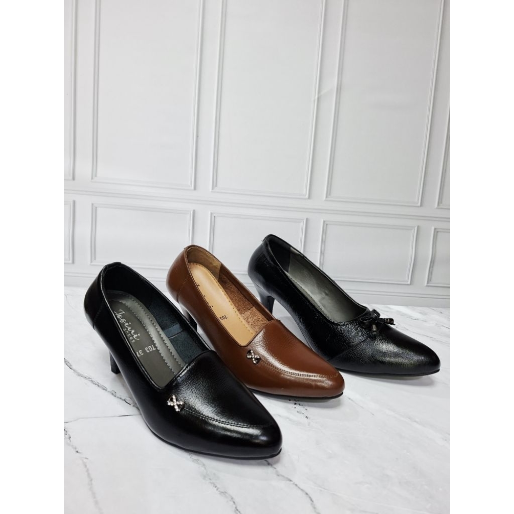 Sepatu pantofel wanita heels 7cm kulit asli josini