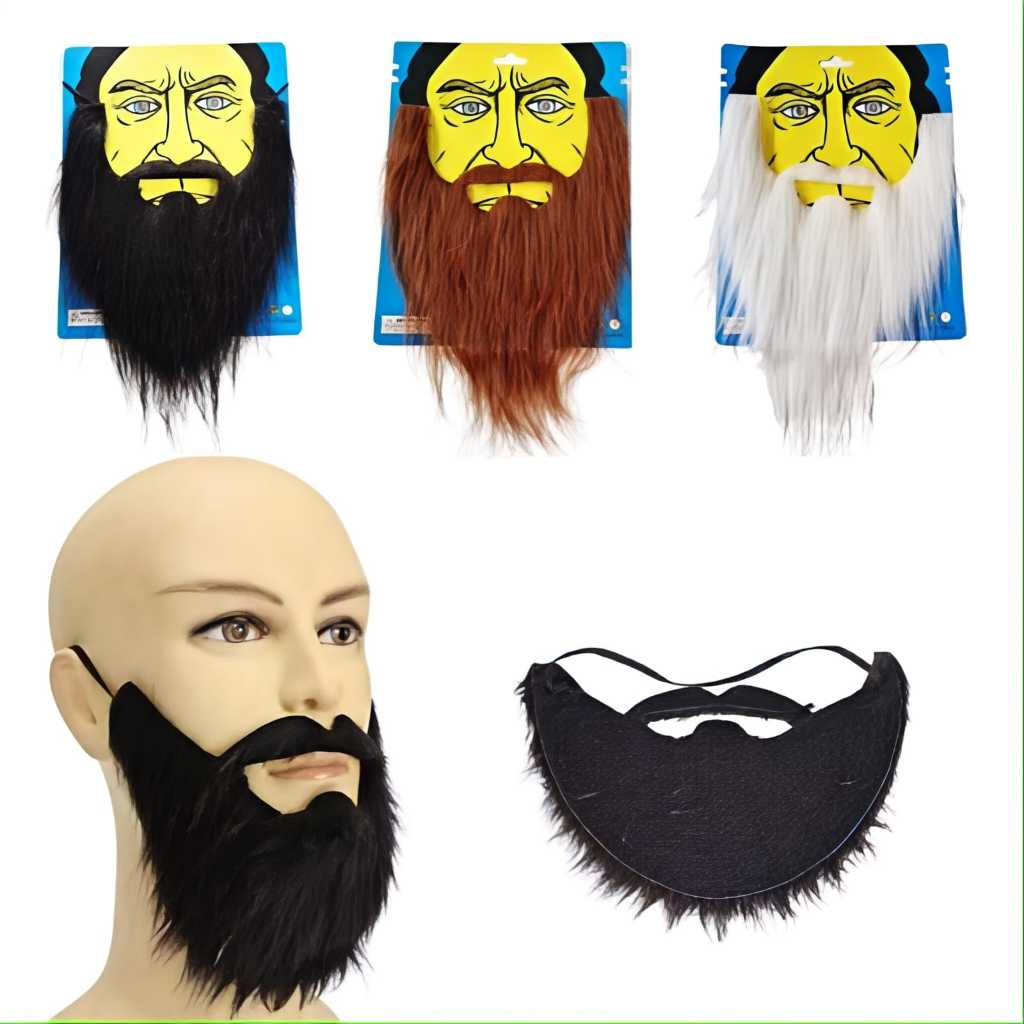 Jenggot Palsu Warna Hitam Coklat Putih – Kostum Cosplay Drama dan Pesta