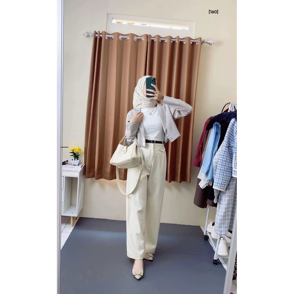 Yeona - Oro Pants Warna ivory & brown