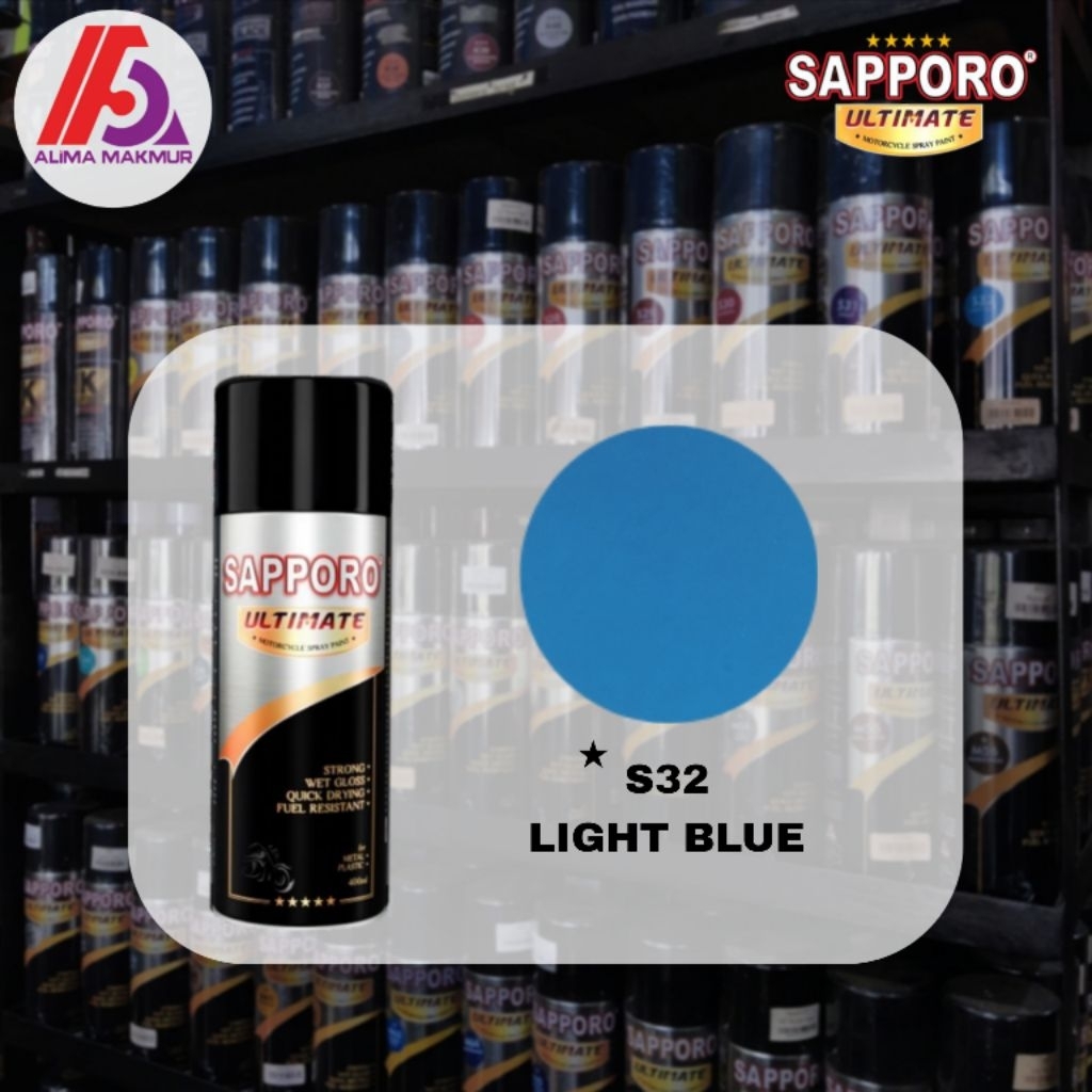 Sapporo Ultimate S32 Light Blue 400ml / Cat Semprot Sapporo / Pilok Biru Muda / Cat Biru Muda / Pilo