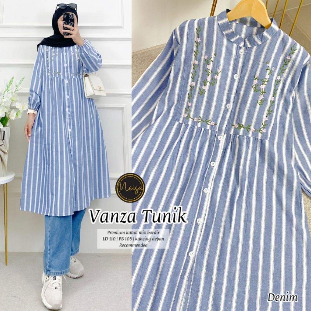 Alana by Signadila - Yeta Vanza Tunik Salur Bordir Jumbo LD 110 (Meisa)