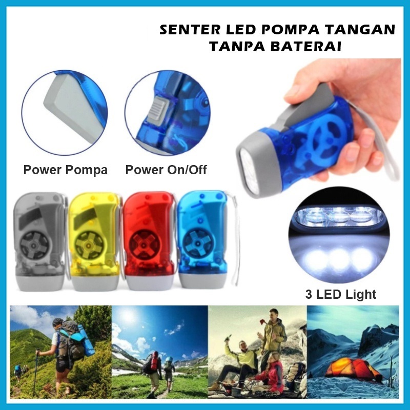 Senter Pompa Tangan Tanpa Baterai / Lampu Penerangan Darurat LED Untuk Camping Hiking Memancing / Ha