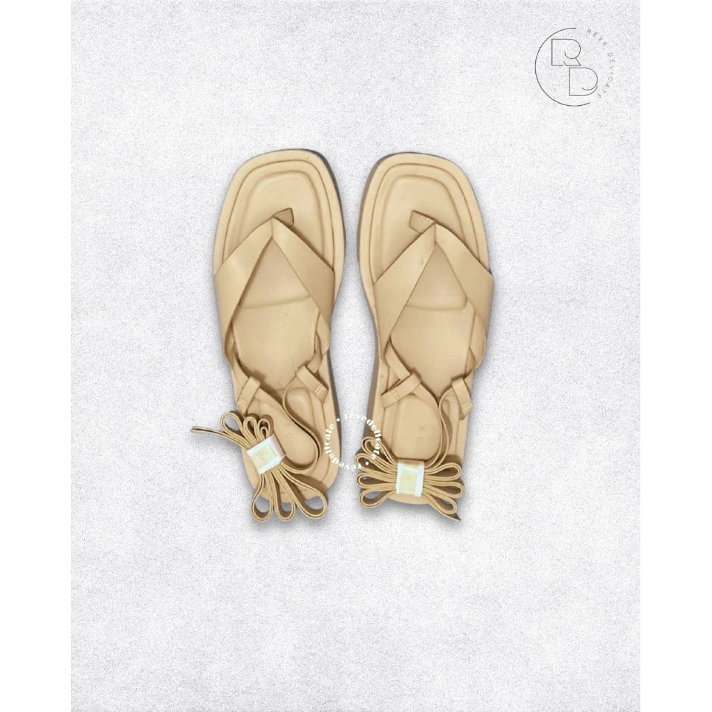 OYSHO Sandal Wanita Original Size 36 & 40 - Sandal Flat Beige Minimalis Casual Elegan