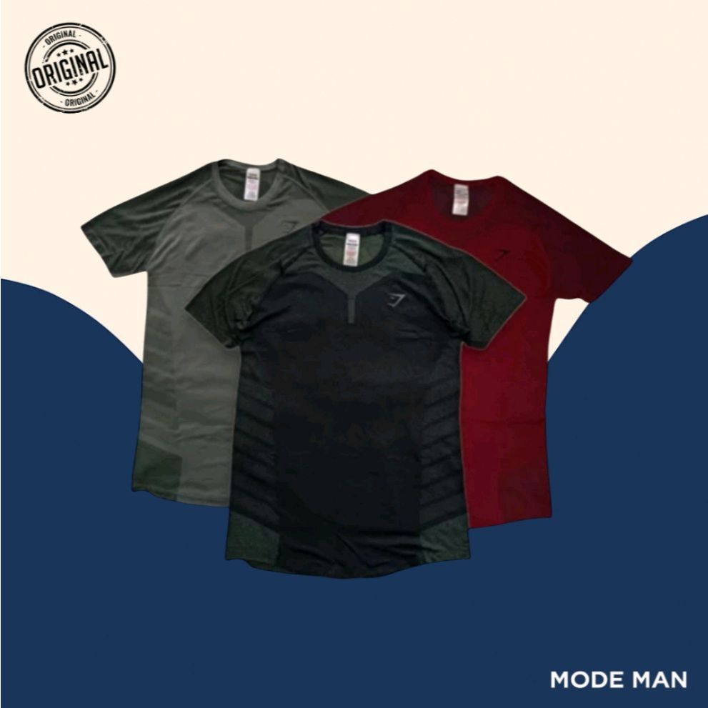 Gym-Shark Kaos Cowok 315 Dry Fit – Kaos Slim Fit Seamless, Kaos Olahraga Dry-Fit & Longline, Bahan R