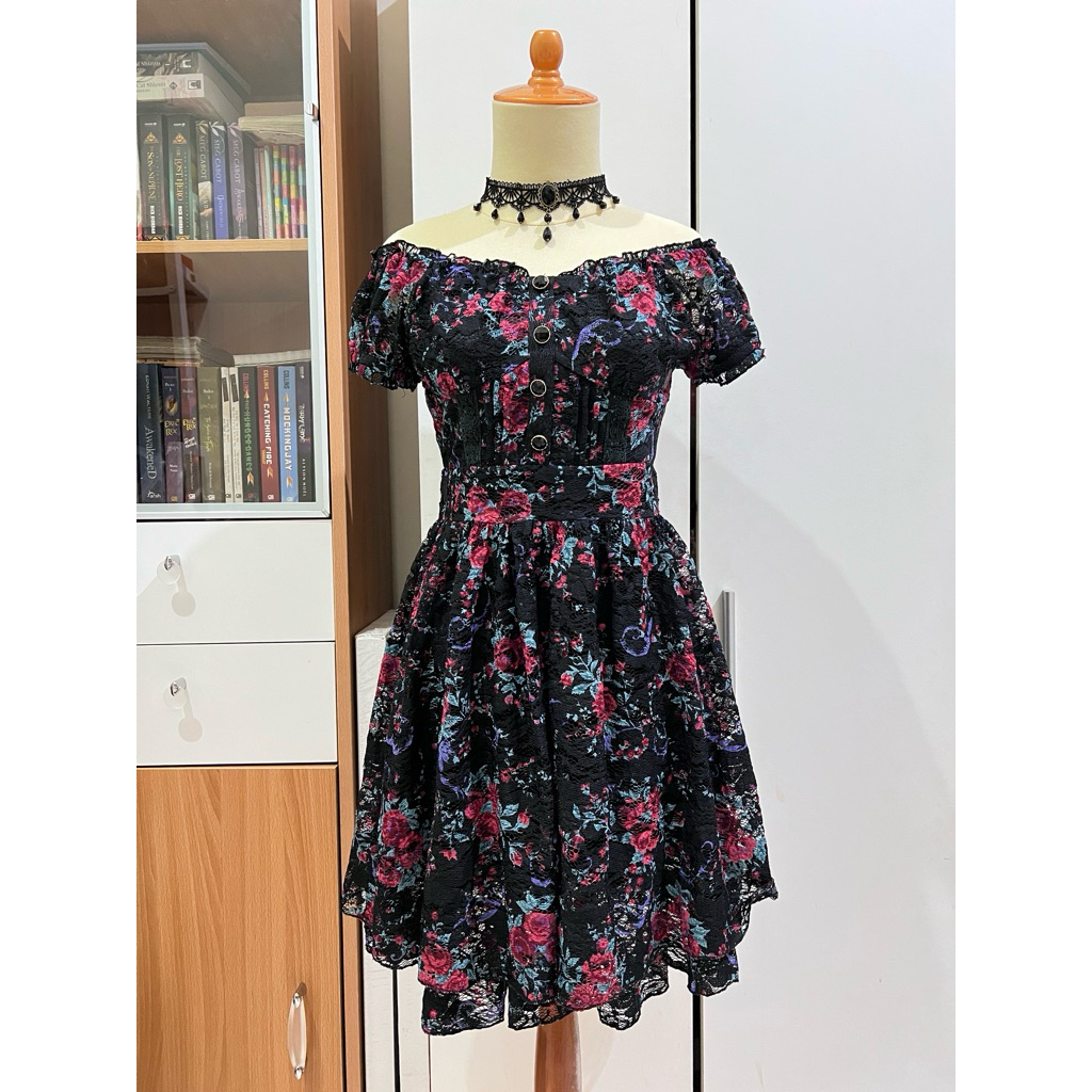 Black Floral Brocade Kawaii Dress Vintage Liz Lisa Lookalike