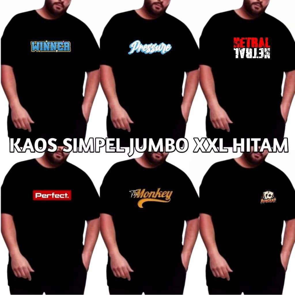 100 ribu dapat 6 kaos jumbo XXL / kaos Hitam / kaos pria wanita