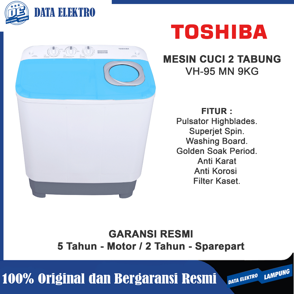 MESIN CUCI TOSHIBA 2 TABUNG 9Kg VH-95MN Garansi Resmi 5 Tahun