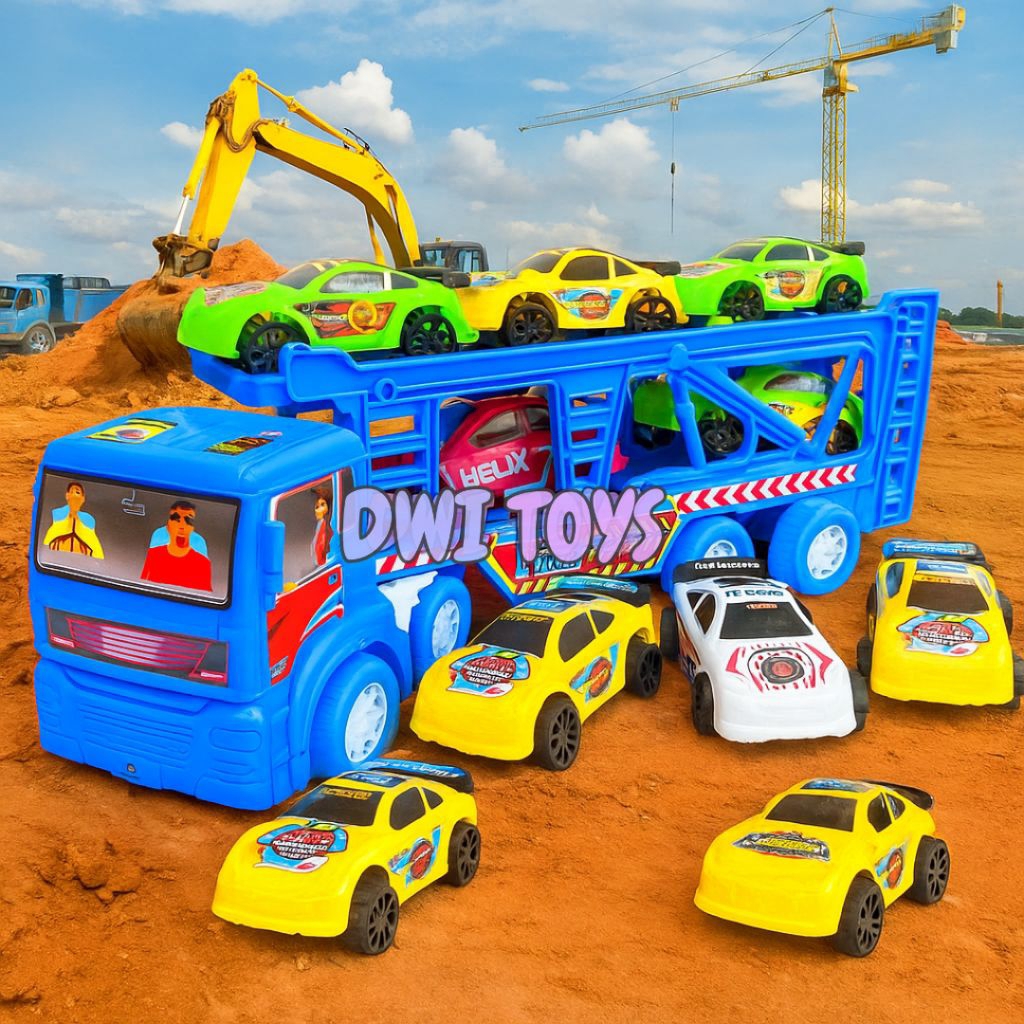 Mainan Anak Mobil Truk Kontainer Pengangkut Mobil Isi 5 Pcs  Mainan Mobil Truck Gandeng Mainan Anak 