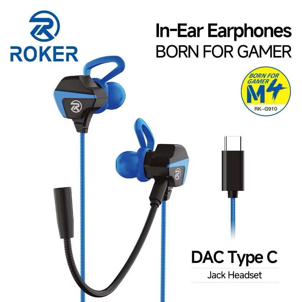 Earphone Headset Handsfree ORIGINAL ROKER TANK IOS LIGHTNING HF Gamer Gaming Game RK-G600 Type C