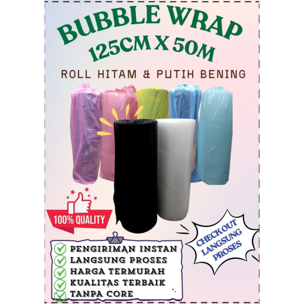 

Bubble wrap hitam bening roll besar jumbo ukuran 1,25M x 50M