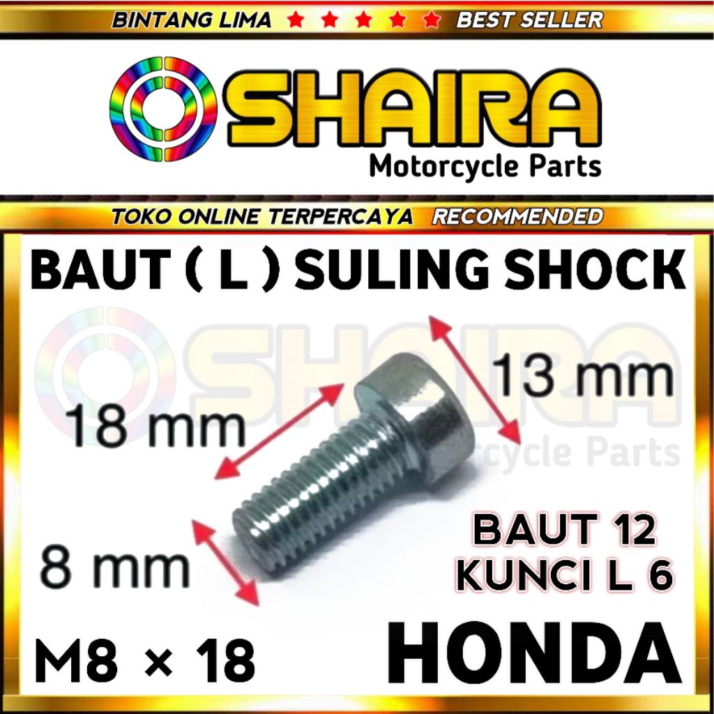 BAUT L SULING SHOCK HONDA M8 × 18 / BAUT 12 / KUNCI L6 / BAUT SULING SHOCK HONDA / BAUT SULING SHOCK