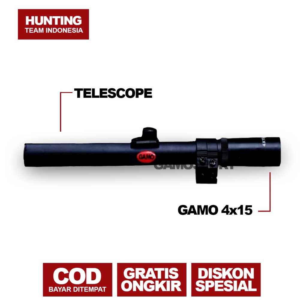 GAMO NITRO 4X15 - TERBARU 100% ORIGINAL GAMO NITRO 4X15 LENSA WIDE DUPLEX HEAVY