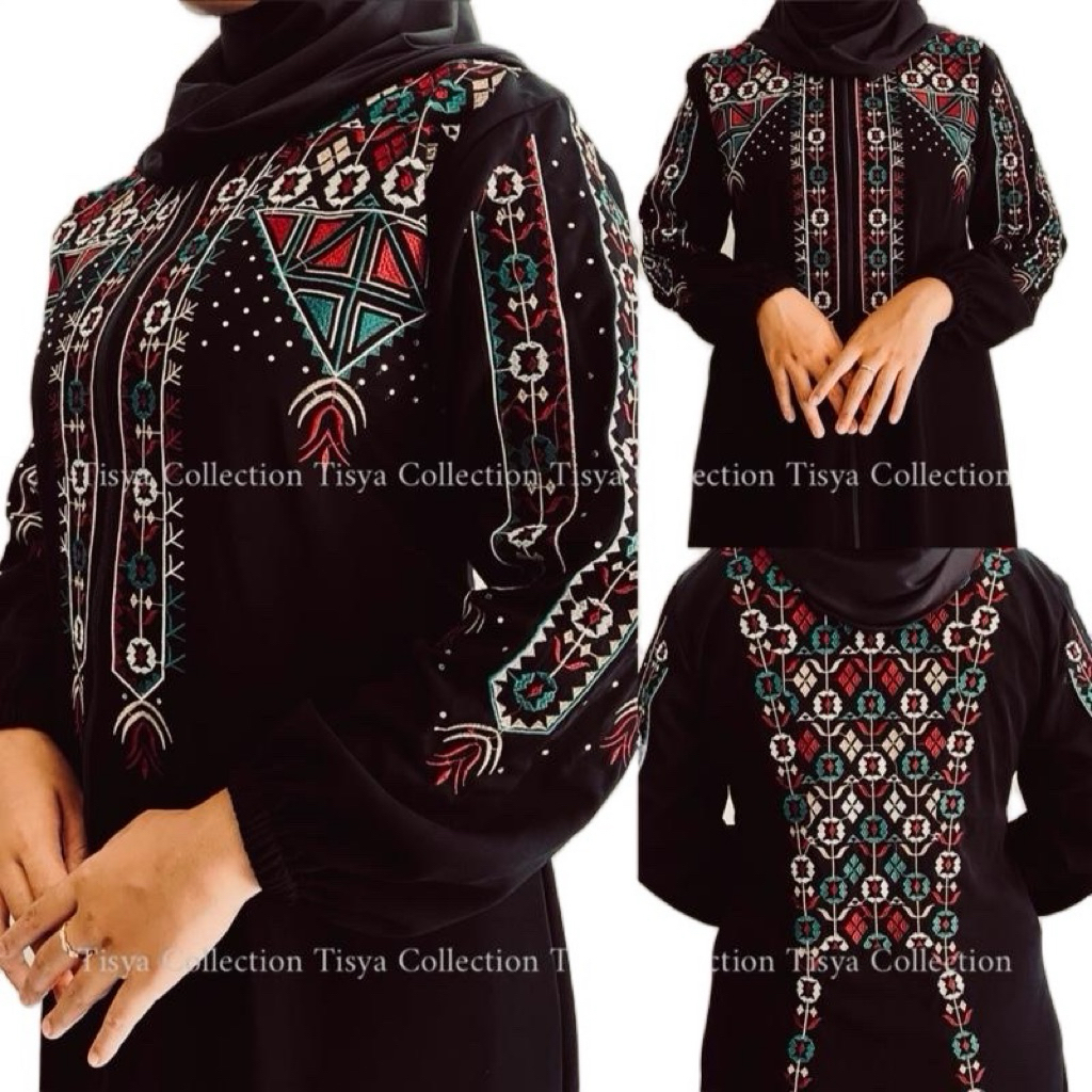 Abaya bordir gamis arab premium abaya dubai jetblack dress muslim kekinian