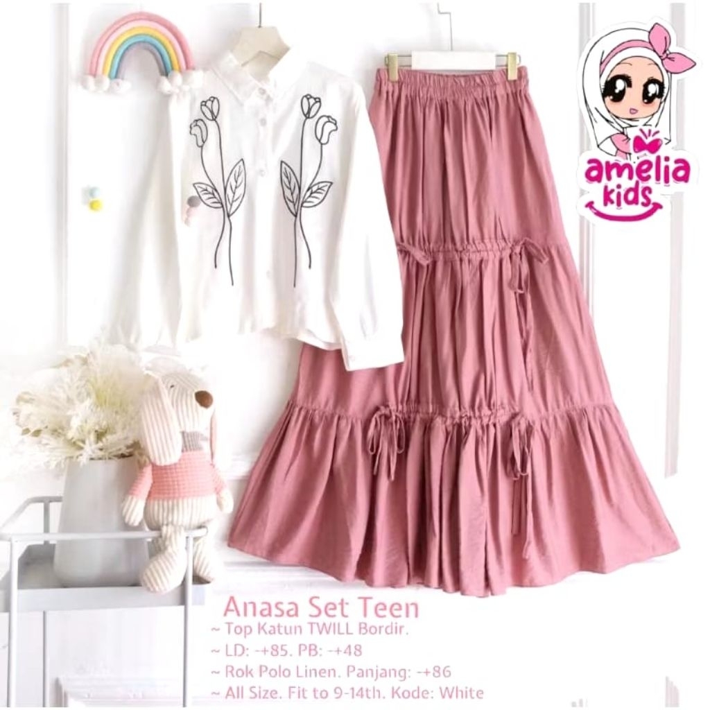 Anasa set ORI Amelia kids/ Okty/ candy set/ swara set kids /set atasan rok produk Amelia kids fashio