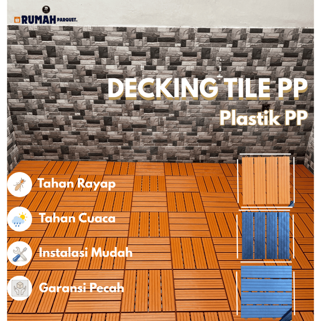 Decking Tile Plastik PP - 100% Plastic original _Lantai kayu plastik pp_Lantai Outdoor