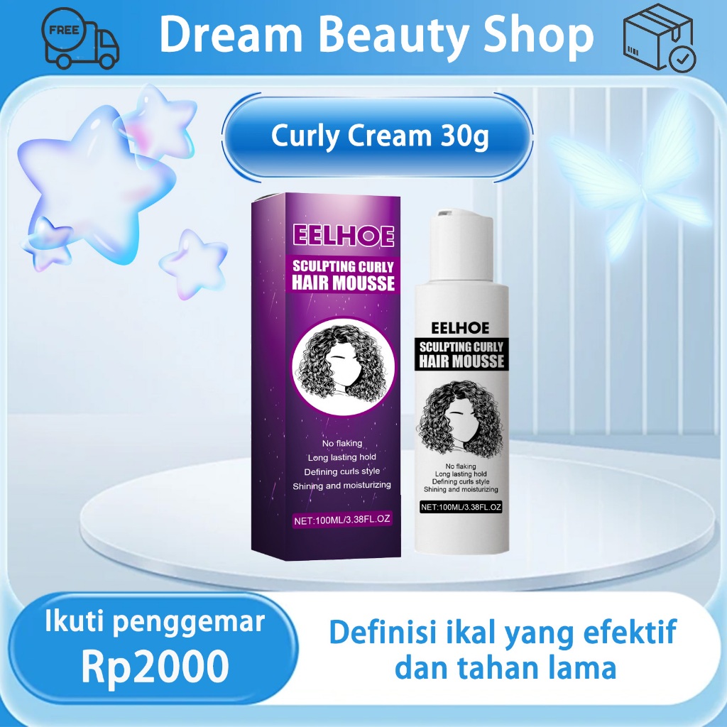 EELHOE Curly Cream 30g Curly Hair Mousse Hair Curl Spray Styling Perawatan Keriting Untuk Rambut Pre