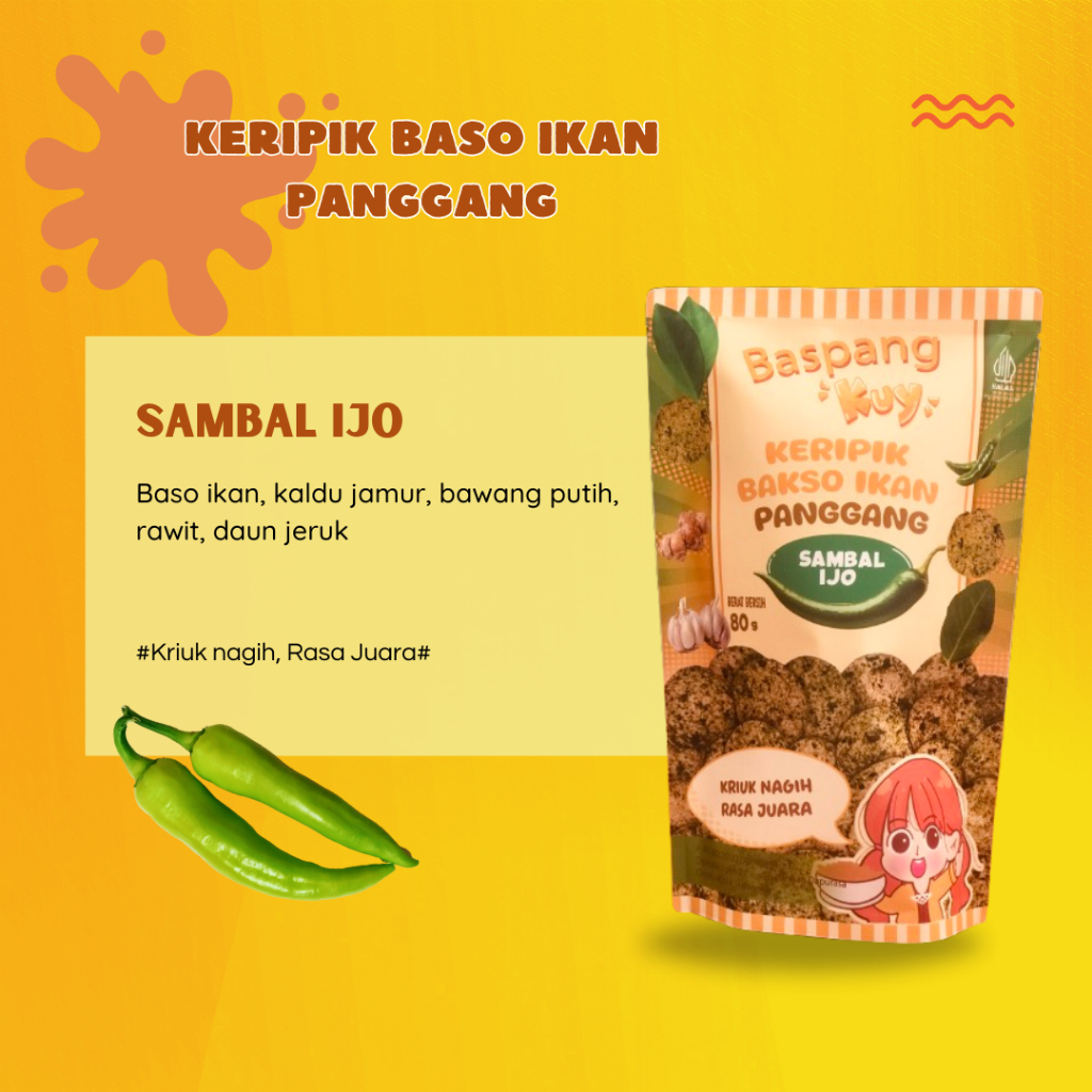 

Keripik Bakso Ikan Panggang (BASPANG) - Varian Sambal Ijo