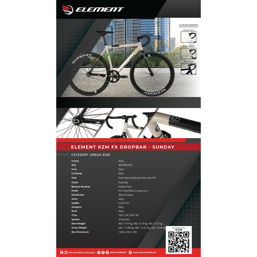 Sepeda Fixie Alloy Hybrid 700c Element Skid Sunday KZM