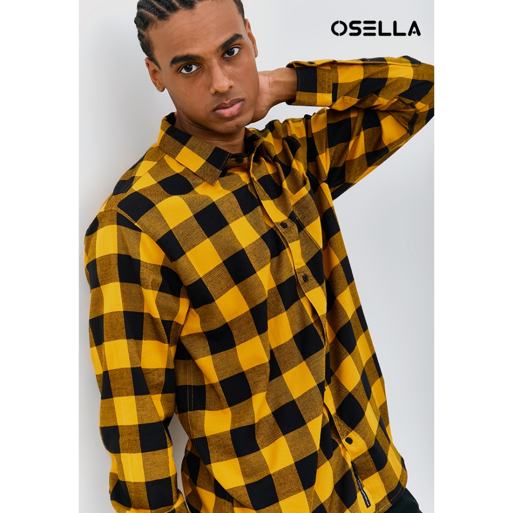 Osella - Kemeja Pria Warna Kuning Putih Hijau 2037301983