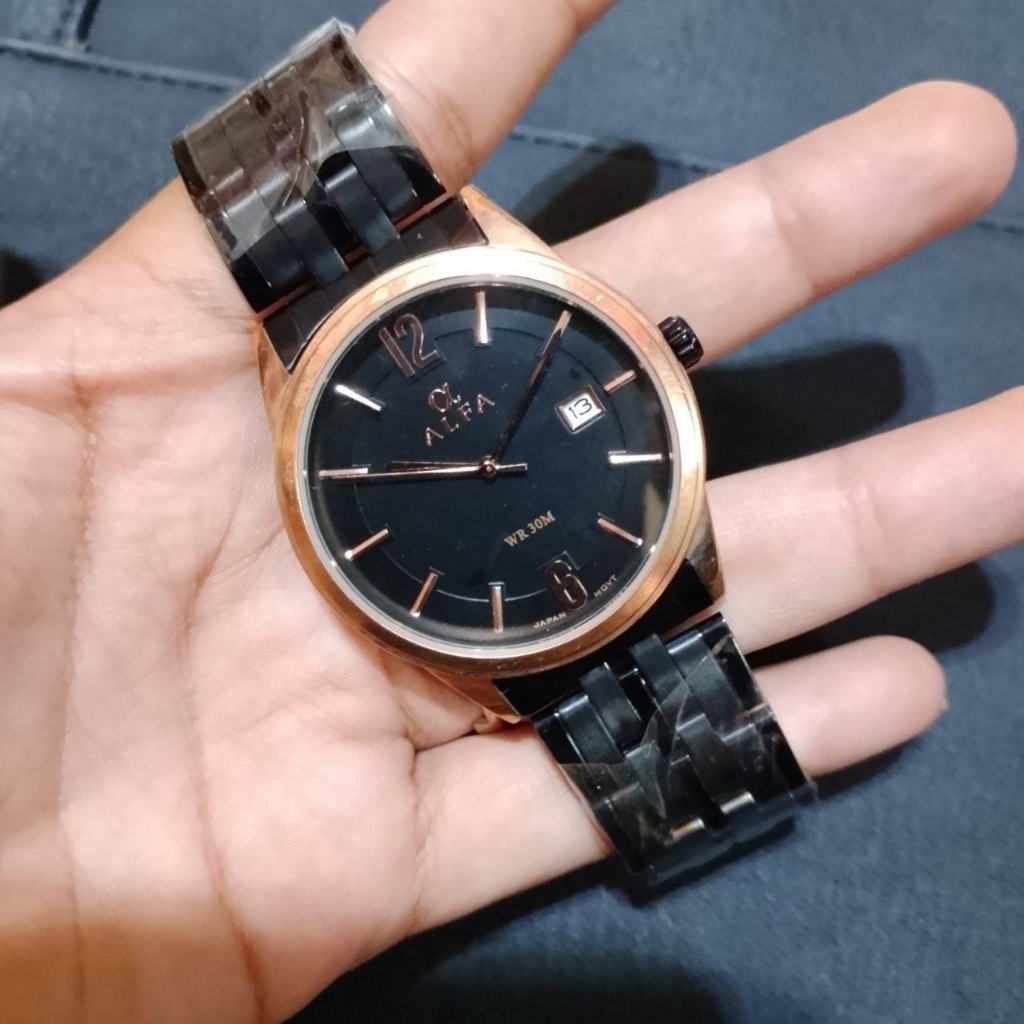 Jam Tangan Pria Original Alfa (40mm) Tanggal Aktif Rantai Anti Karat Sale