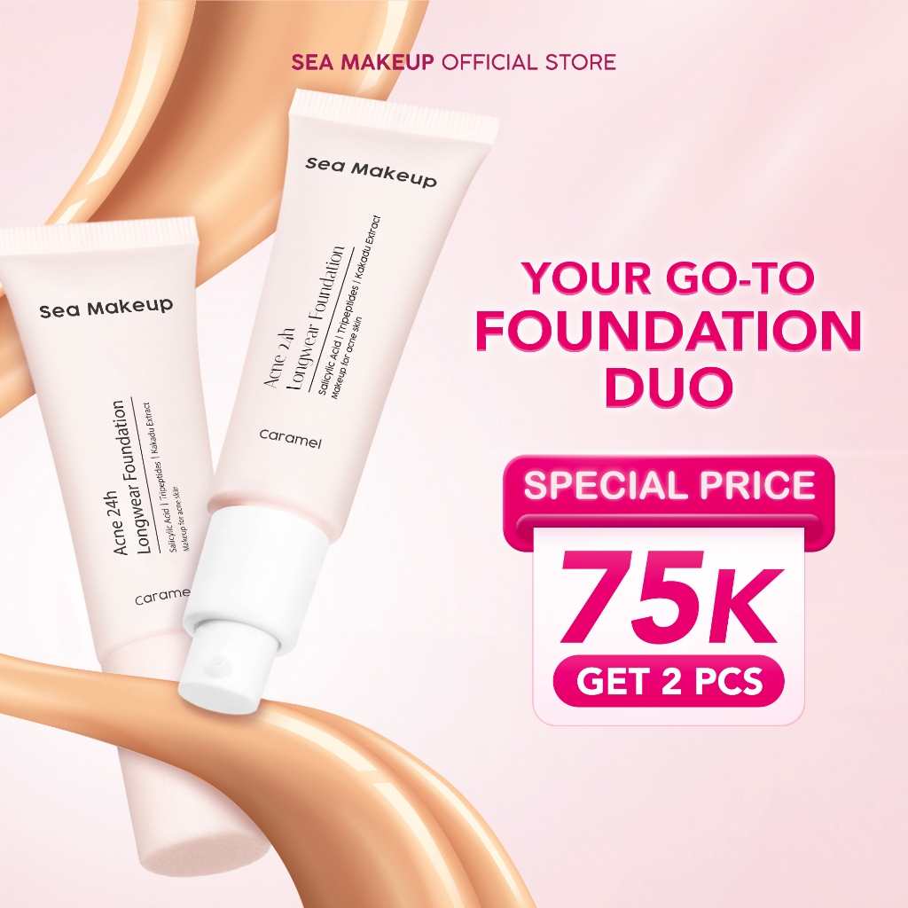 Sea Makeup 2in1 Acne 24h Longwear Foundation – Foundation Tahan Lama Full Coverage dengan Salicylic 