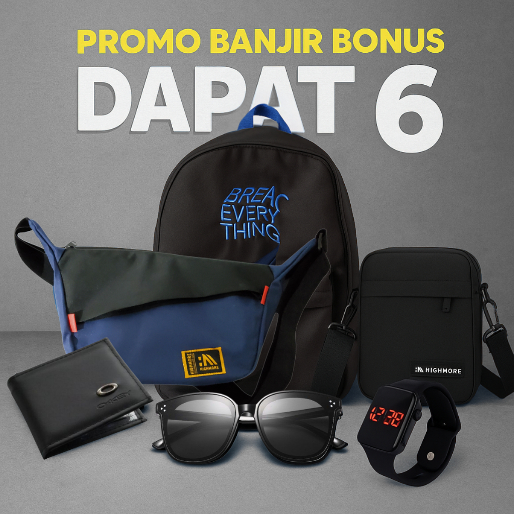 [BELI 1 DAPAT 6] Promo BANJIR BONUS Dapat 6 - Paket Bundle Tas & Aksesoris Pria