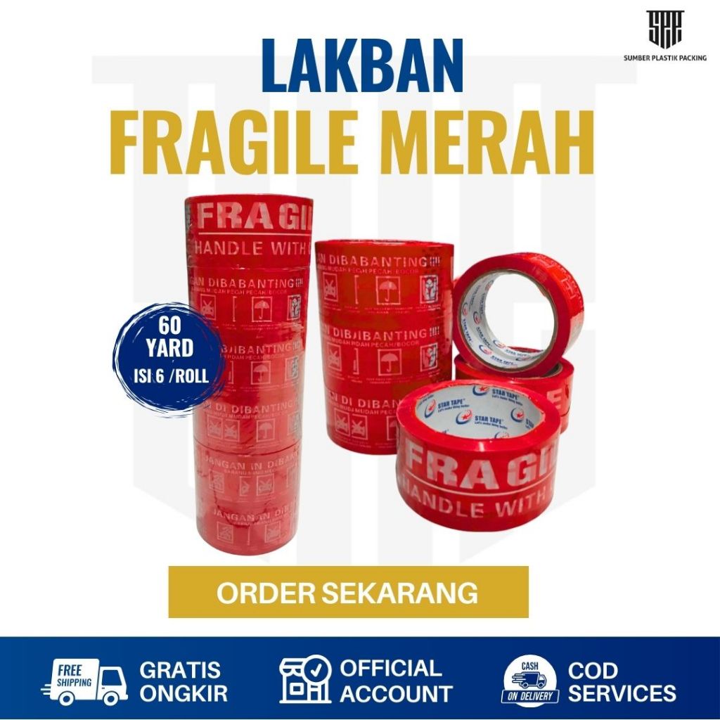 

Lakban Fragile Merah | LAKBAN FREGILE 60 YARD ASLI | Lakban Lengket